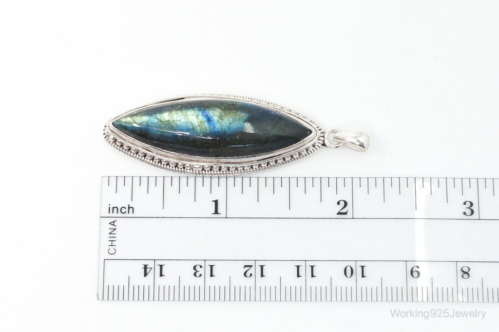 Vintage Long Large Labradorite Sterling Silver Necklace Pendant | Jewelry > Necklaces > Pendants | Wiccan Center