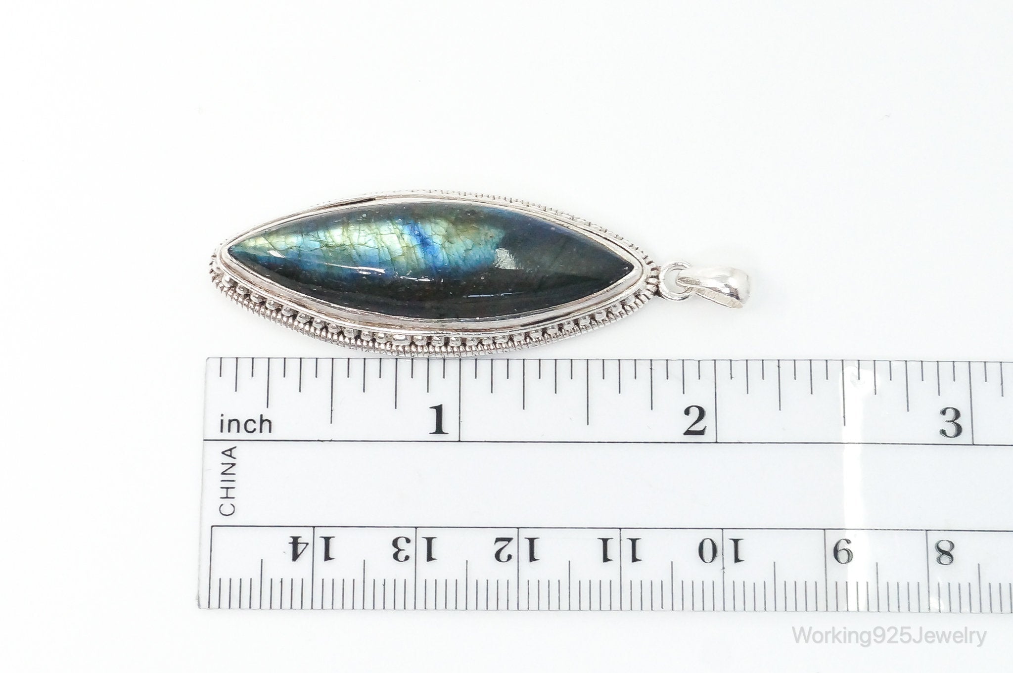 Vintage Long Large Labradorite Sterling Silver Necklace Pendant | Jewelry > Necklaces > Pendants | Wiccan Center