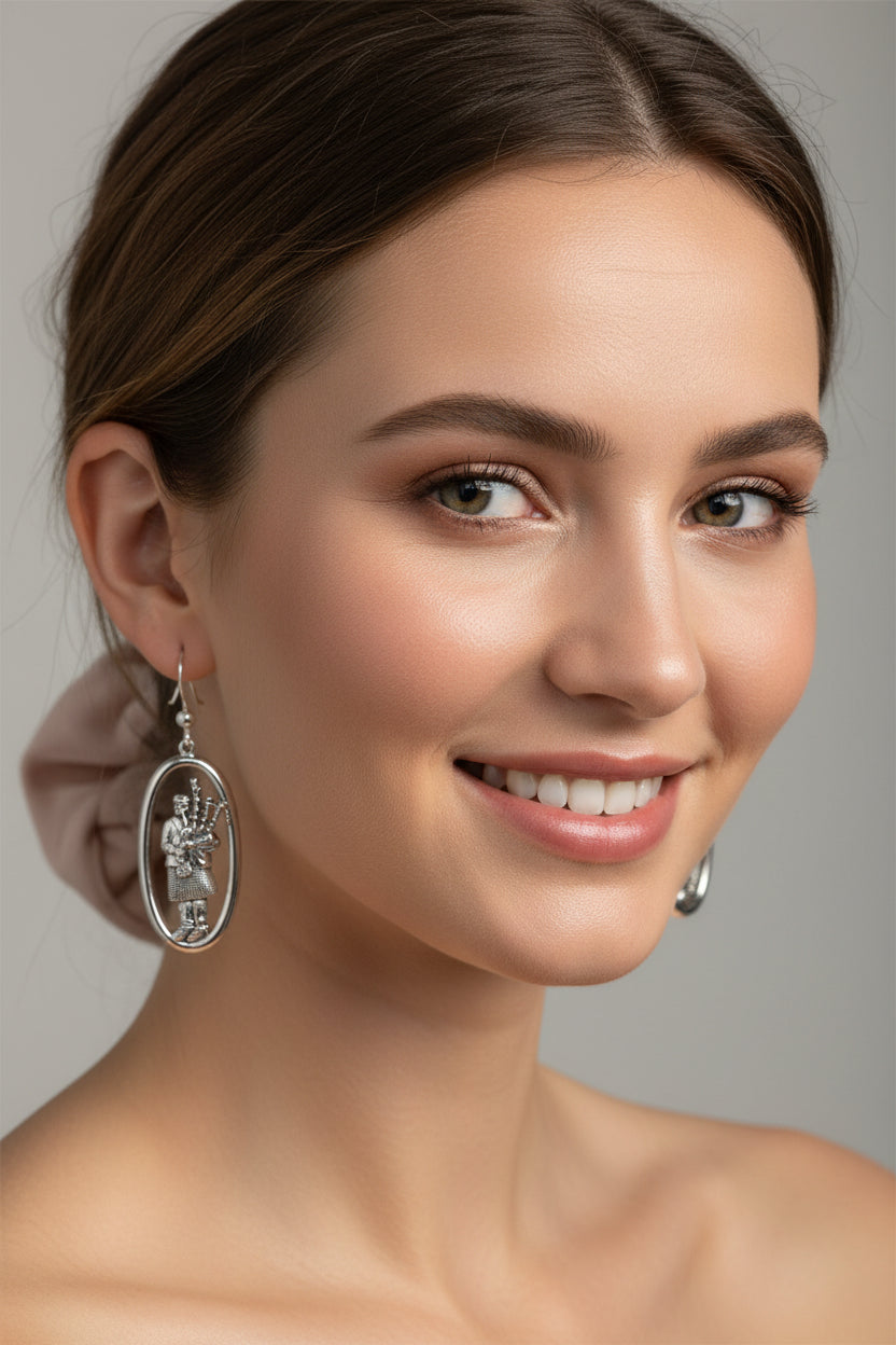 Tartan Bagpiper Earrings in Sterling Silver | Dangle Earrings | Wiccan Center