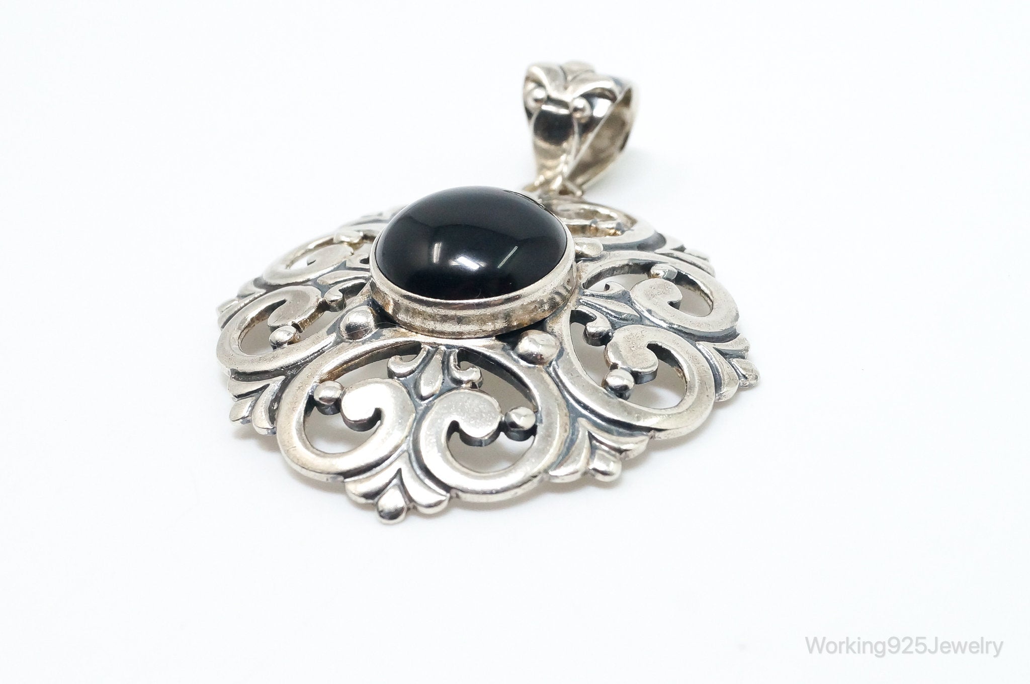 Large Vintage Mexico Designer Black Onyx Sterling Silver Pendant | Jewelry > Necklaces > Pendants | Wiccan Center