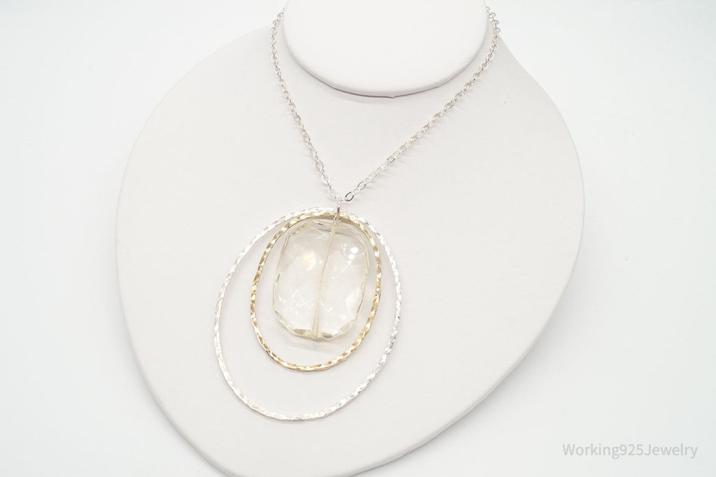 Vintage Large Glass Stone Brass Sterling Silver Necklace 30" | Jewelry > Necklaces > Pendants | Wiccan Center