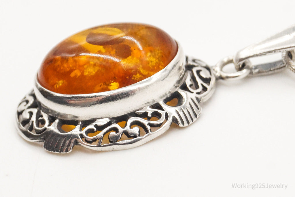 Vintage Large Amber Sterling Silver Adjustable Chain Necklace | Jewelry > Necklaces > Pendants | Wiccan Center