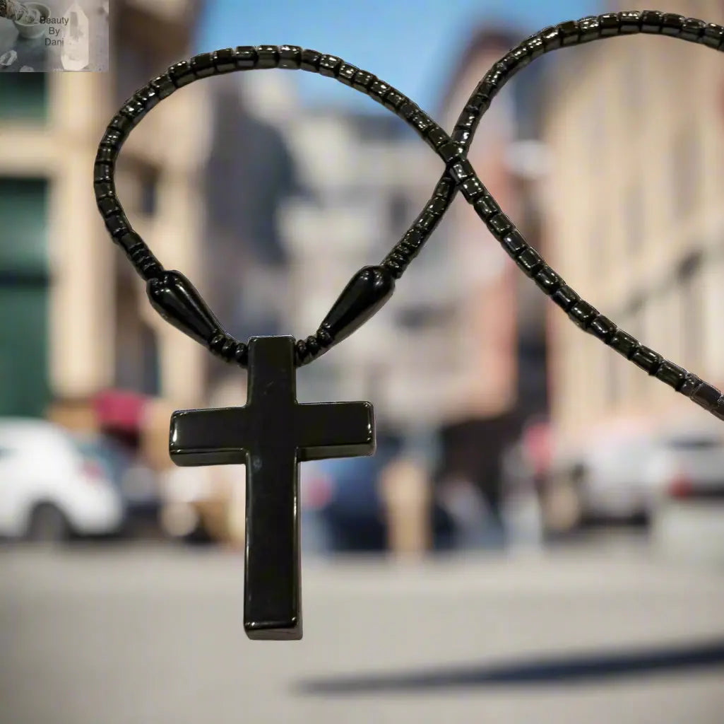 Hematite Cross Necklace for Confidence and Stability