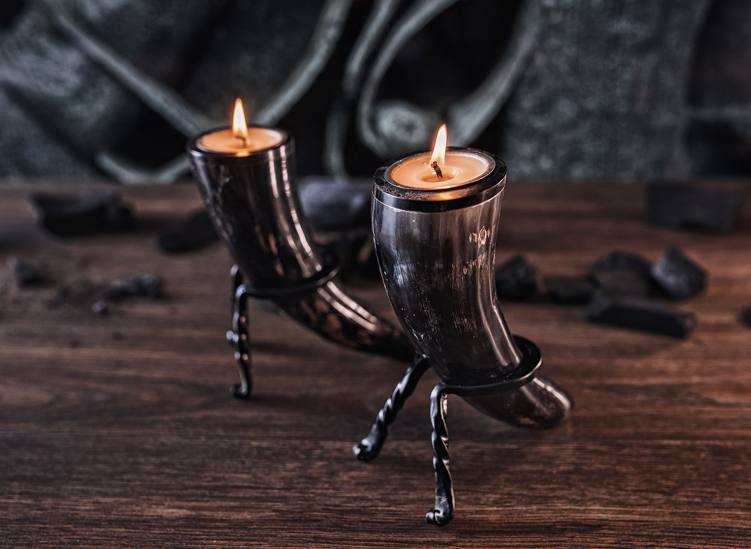 Viking Candle Holders – Ox Horn Tealight Set of 2