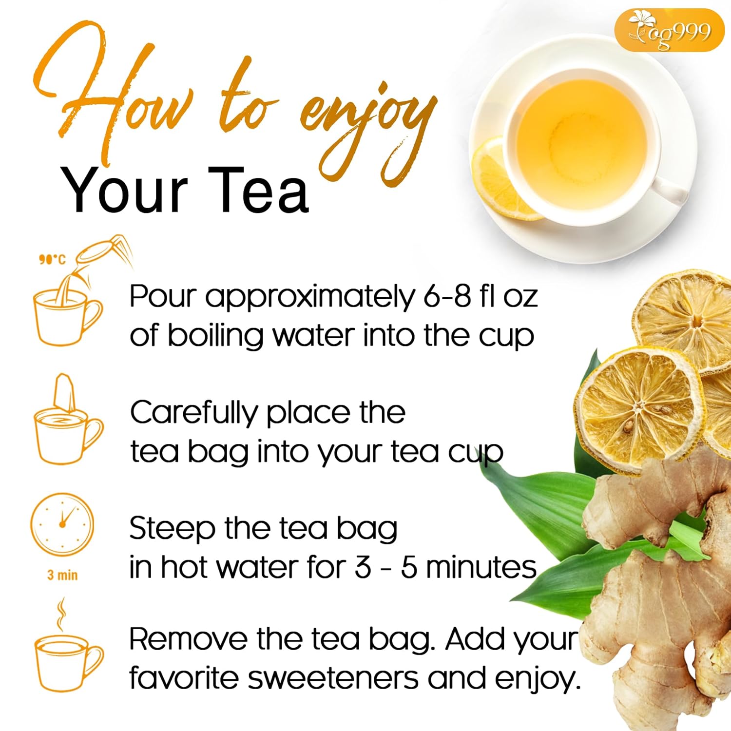 Premium Lemon, Ginger Herbal Blend Tea Bag | Improve Digestion, Support Brain, Weight, Skin and Sleep, Eco-Conscious Tea Bags | Tea | Wiccan Center