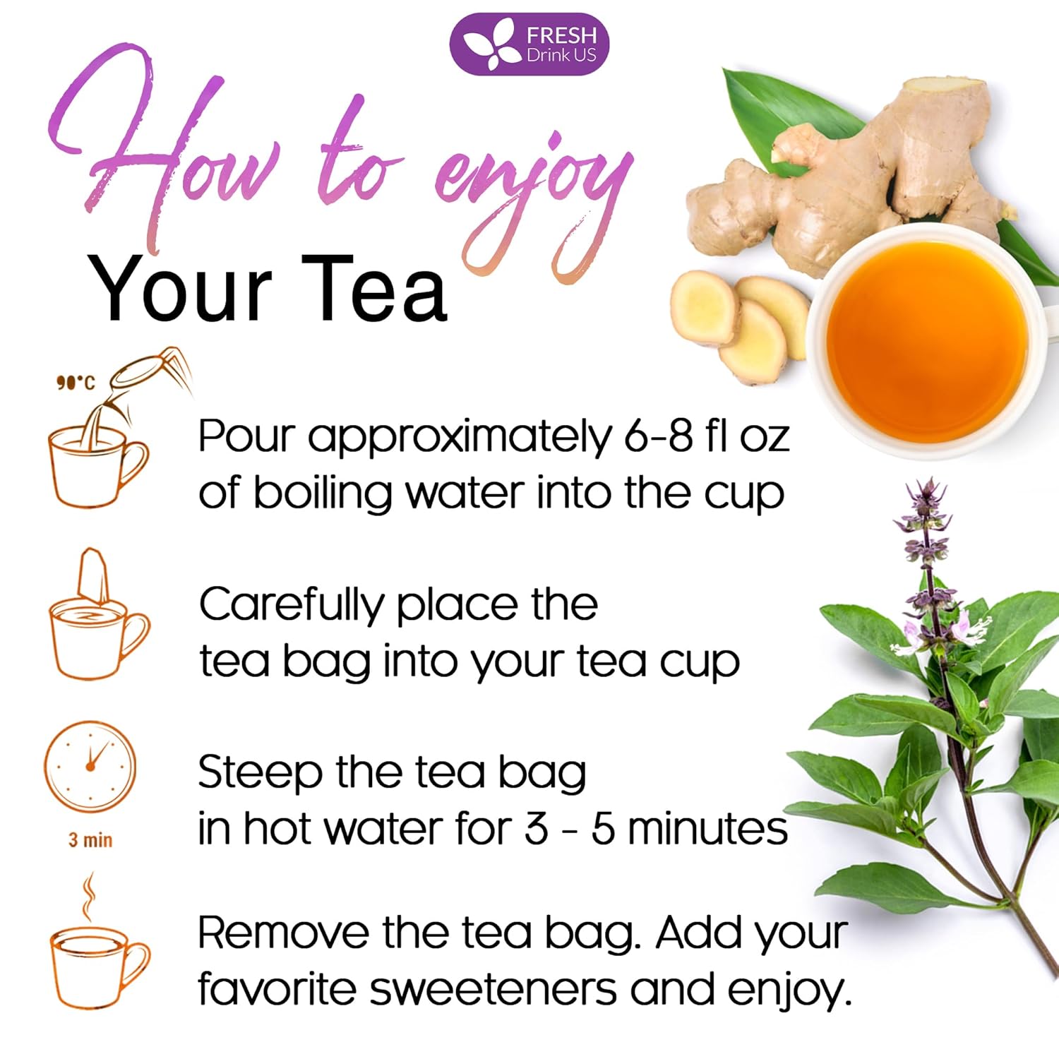 Premium Ginger Tulsi Tea Bags | Hand-made Blend of Ginger and Tulsi Holy Basil Leaves | Tea | Wiccan Center