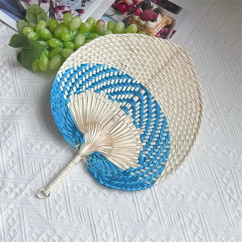 Colorful Handmade Fan Chinese Style Heart Shaped Straw Bamboo Woven Fan Summer Anti-Mosquito Cooler Handfan Home Decor Pendants