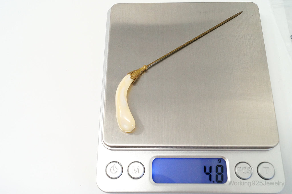 Long Antique Mother Of Pearl Brass Brooch Pin | Jewelry > Brooches, Pins & Clips | Wiccan Center