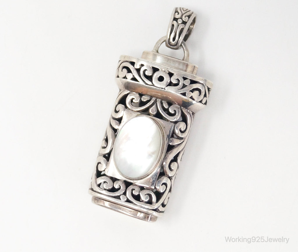 Vintage Large Mother Of Pearl Bali Inspired Sterling Silver Pendant | Jewelry > Necklaces > Pendants | Wiccan Center
