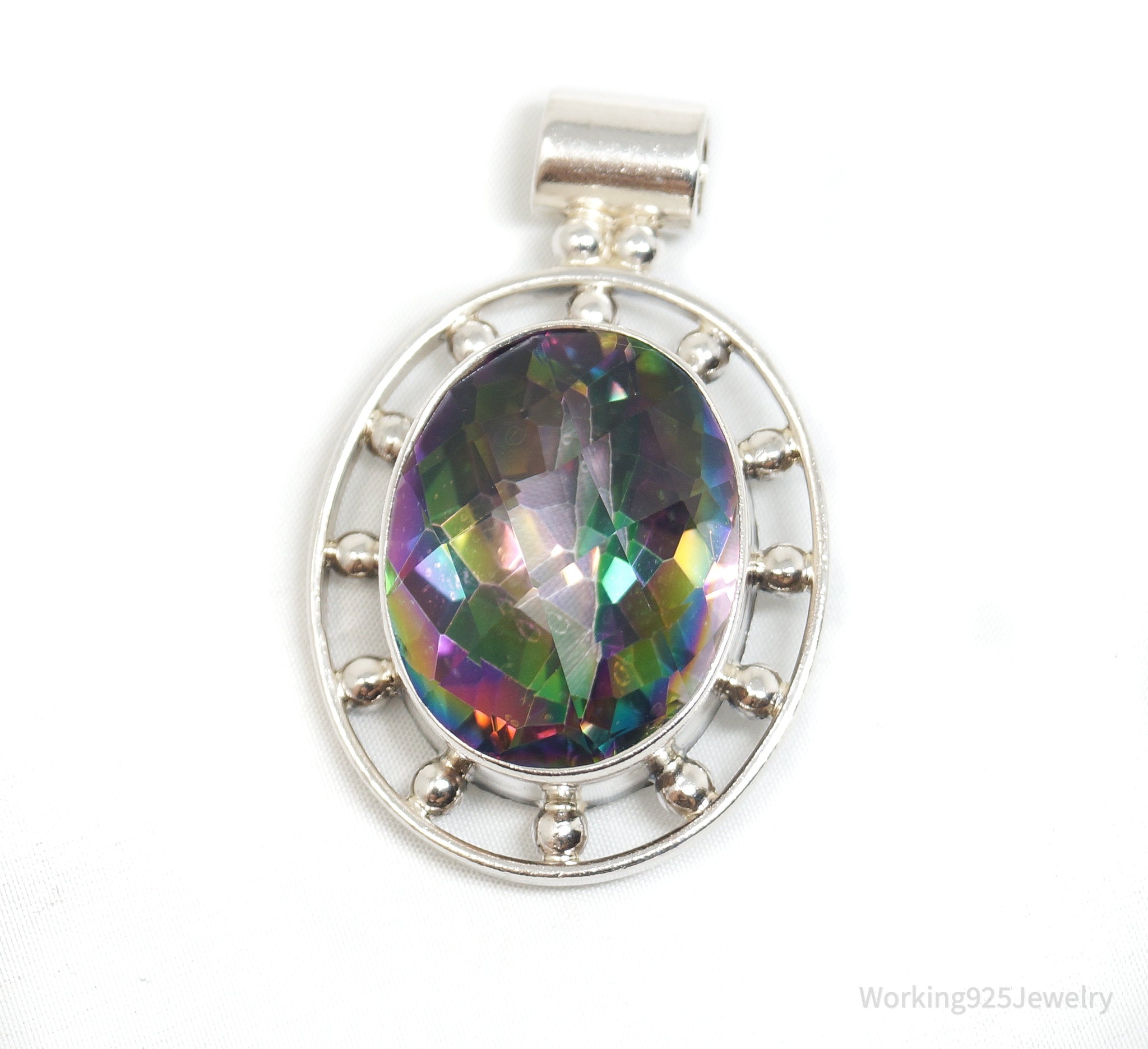 Vintage Large Mystic Topaz Sterling Silver Necklace Pendant | Jewelry > Necklaces > Pendants | Wiccan Center