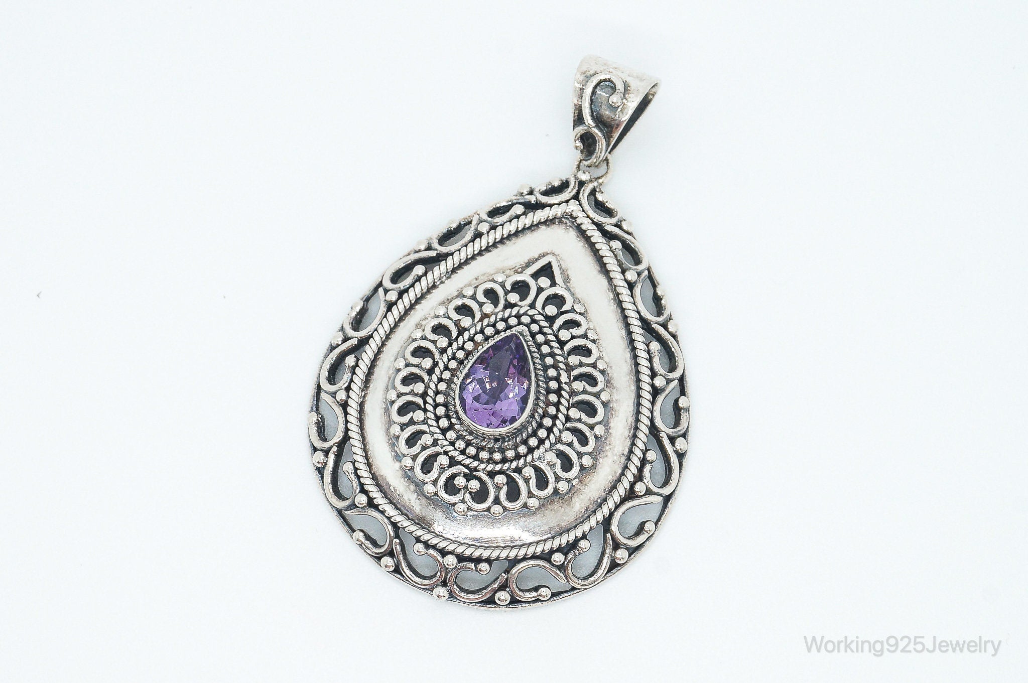 Designer Large Amethyst Bali Inspired Sterling Silver Pendant | Jewelry > Necklaces > Pendants | Wiccan Center
