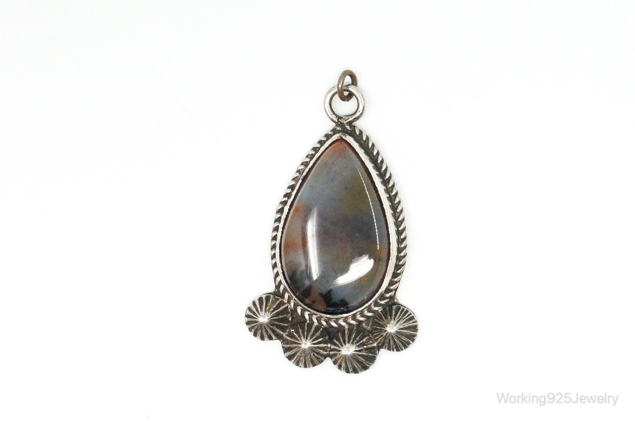 Large Vintage Native American Montana Agate Sterling Silver Pendant | Jewelry > Necklaces > Pendants | Wiccan Center