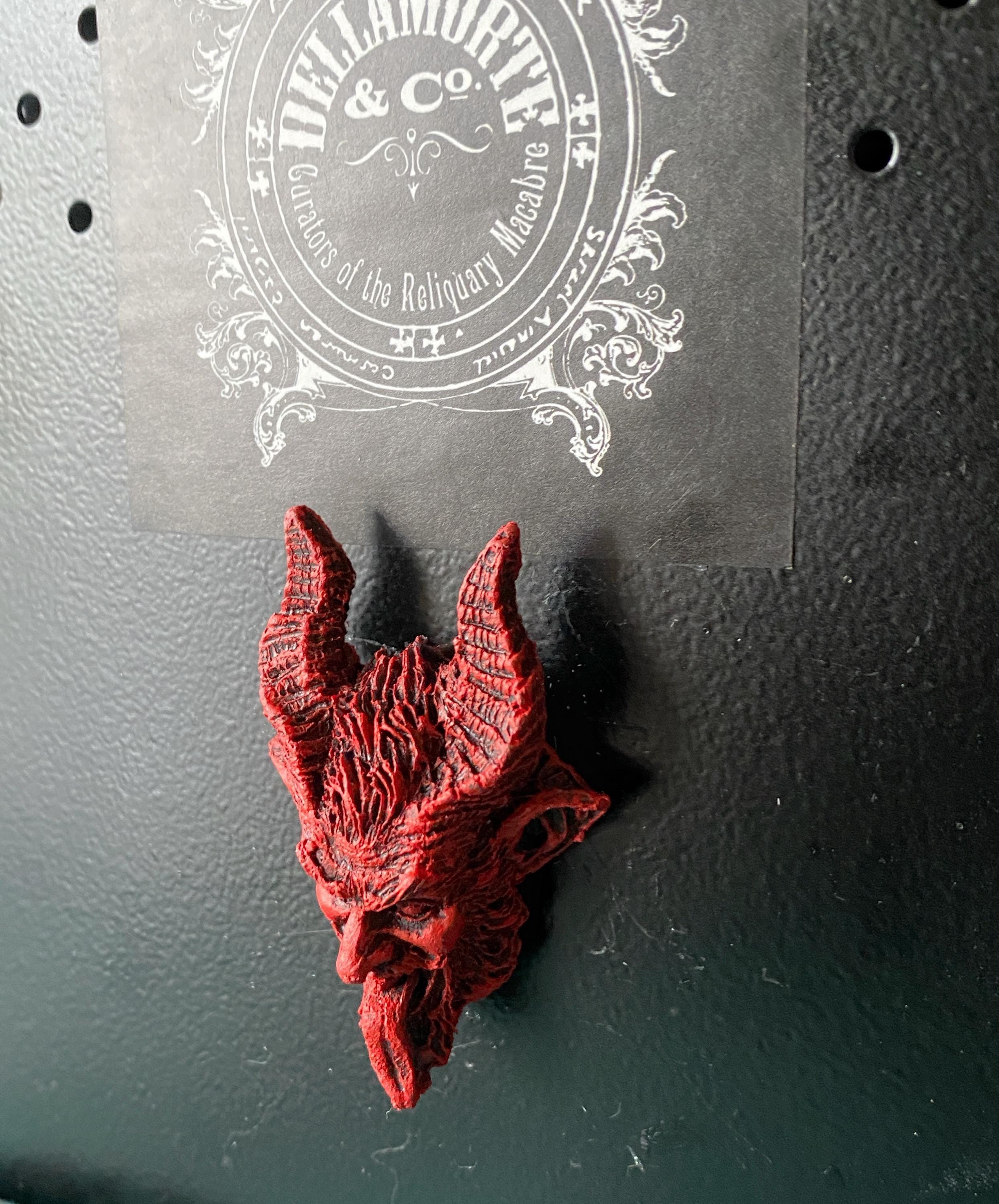 Krampus Magnet, Hand Painted Resin Sculpture | Mythic Fantasy Decor | Krampus Head Magnet for Dark Fantasy and Gothic Decor