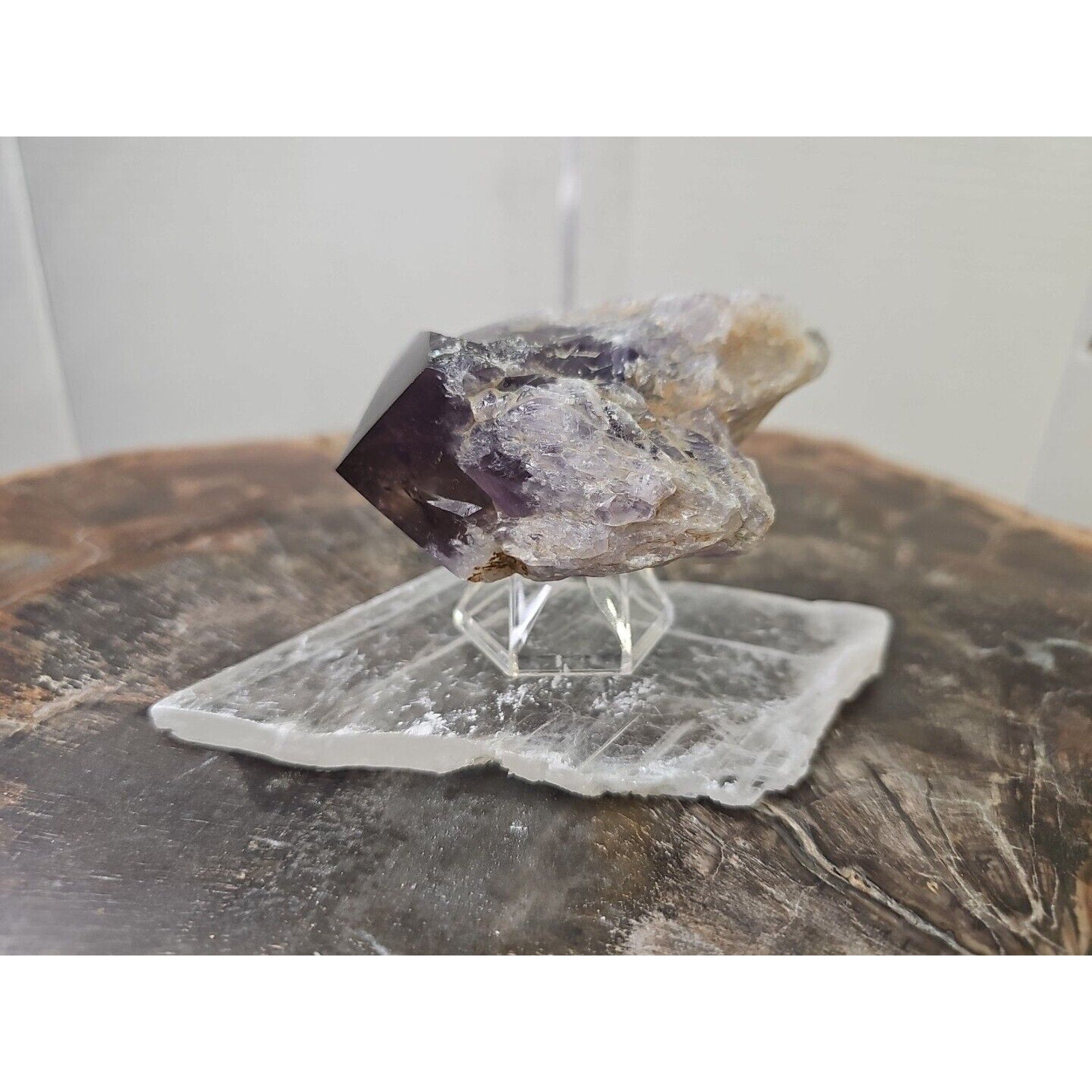 Amethyst Crystal Point with Selenite Base — 209g, Brazil | CrystalCloud Company | Crystal Points & Towers | Wiccan Center