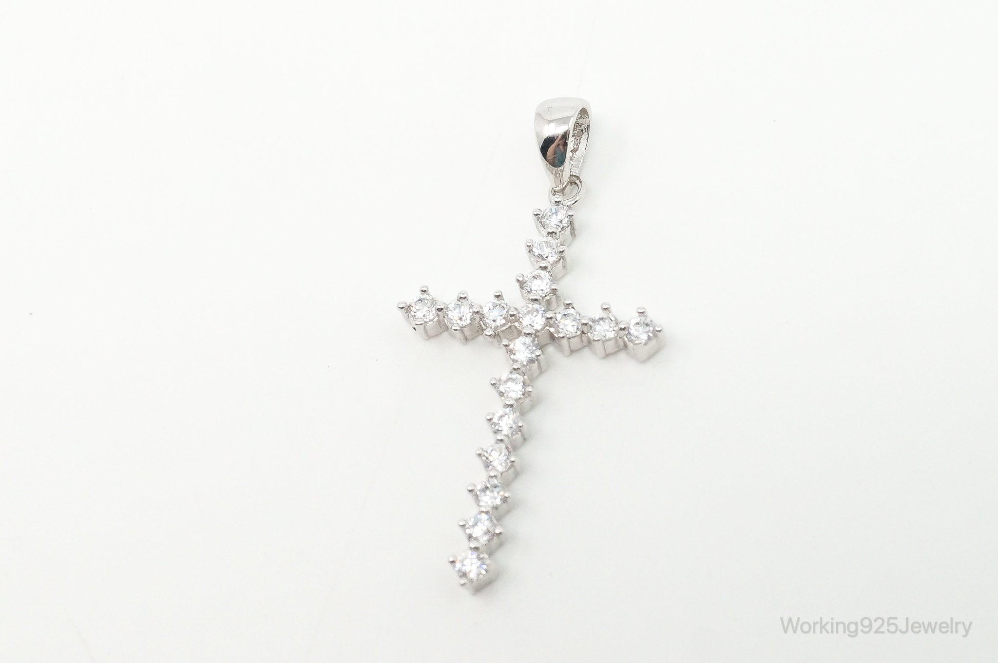 Large Vintage Cubic Zirconia Cross Sterling Silver Necklace Pendant | Jewelry > Necklaces > Pendants | Wiccan Center