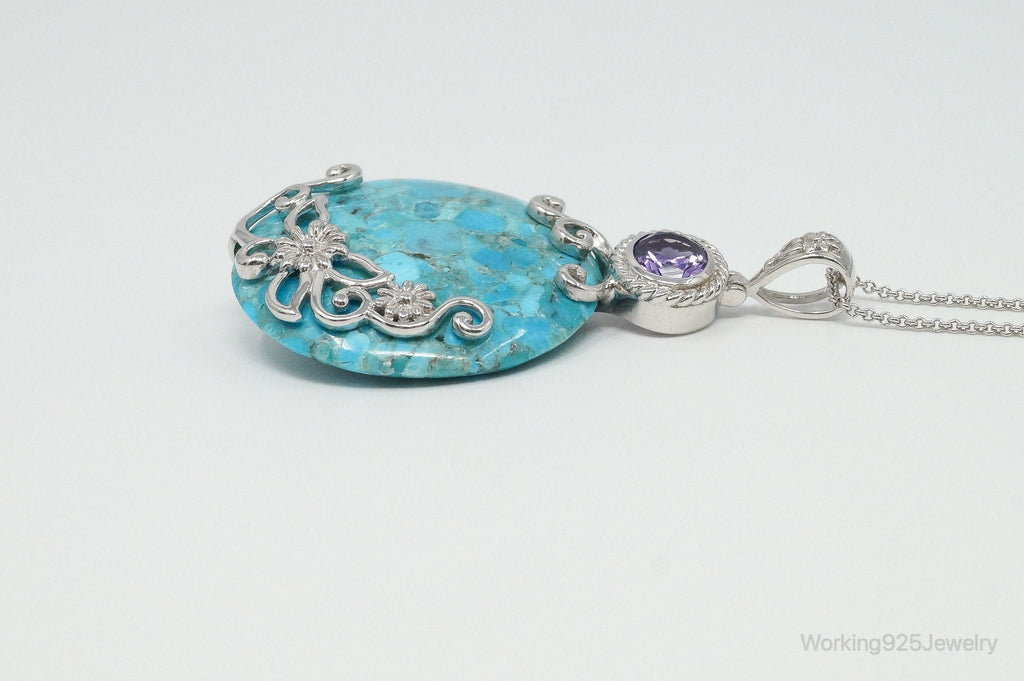 Designer Large Blue Mojave Turquoise Amethyst Sterling Silver Necklace | Jewelry > Necklaces > Pendants | Wiccan Center