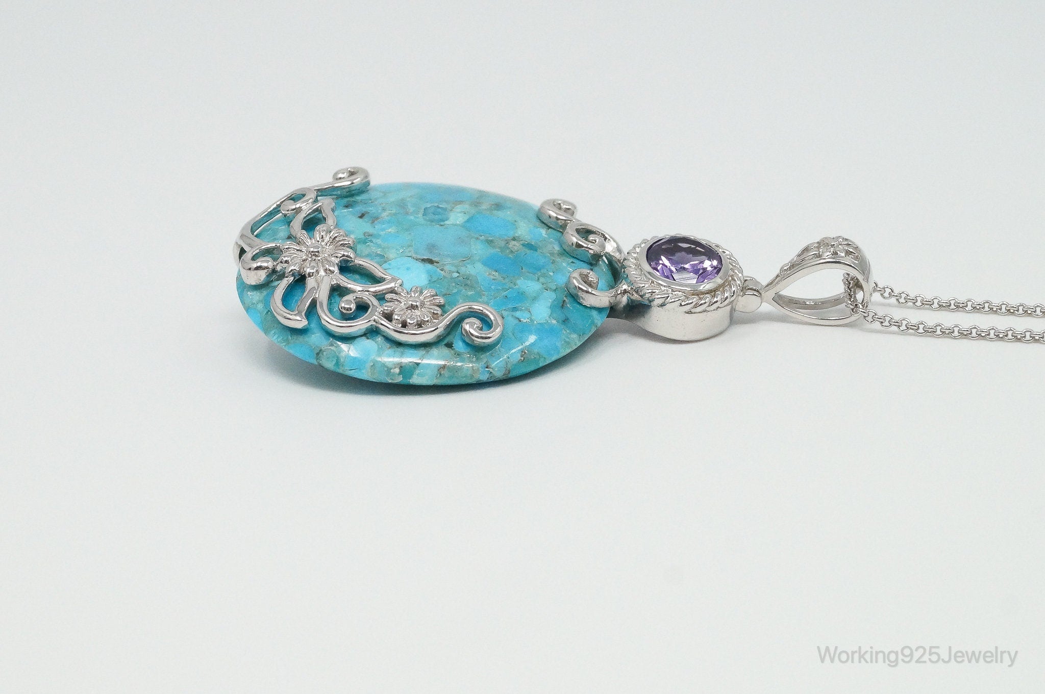 Designer Large Blue Mojave Turquoise Amethyst Sterling Silver Necklace | Jewelry > Necklaces > Pendants | Wiccan Center