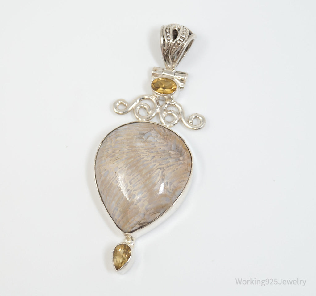 Vintage Large Cream Gemstone Citrine Scroll Sterling Silver Necklace Pendant | Jewelry > Necklaces > Pendants | Wiccan Center