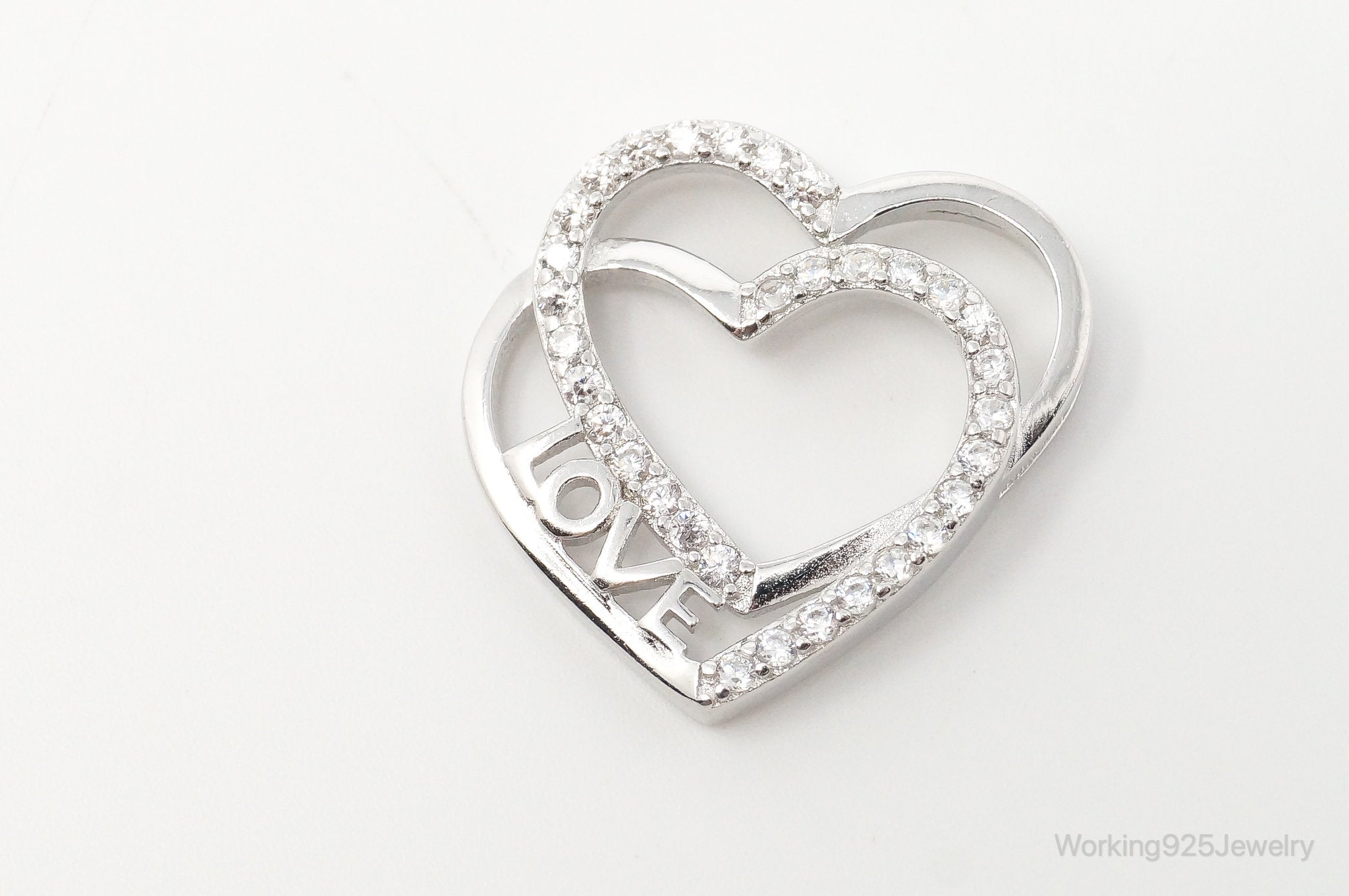 Vintage Open Heart Cubic Zirconia Sterling Silver Necklace Pendant | Jewelry > Necklaces > Pendants | Wiccan Center