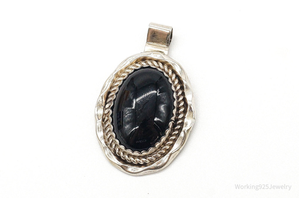 Large Vintage Native American Black Onyx Sterling Silver Pendant | Jewelry > Necklaces > Pendants | Wiccan Center