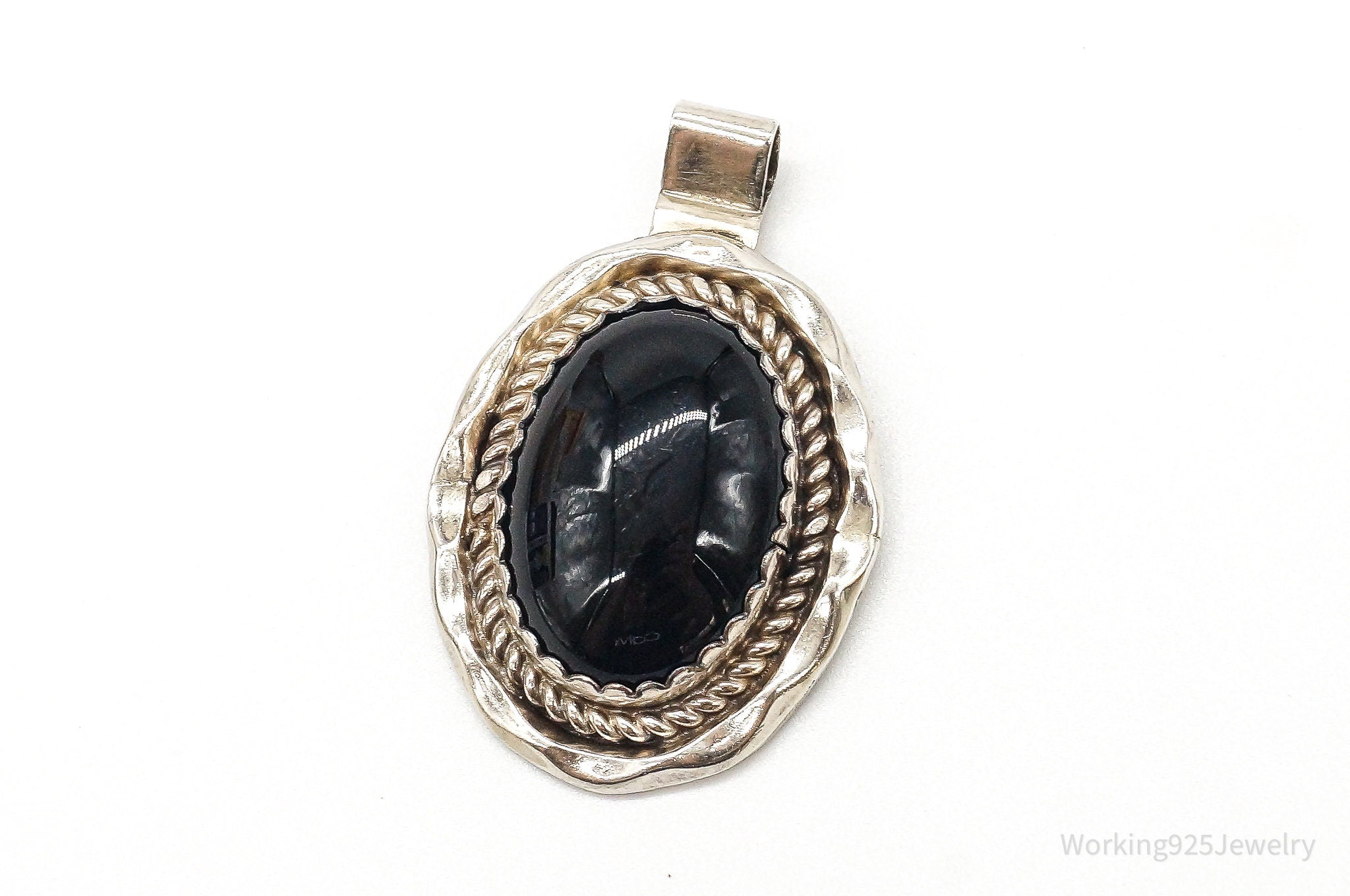 Large Vintage Native American Black Onyx Sterling Silver Pendant | Jewelry > Necklaces > Pendants | Wiccan Center