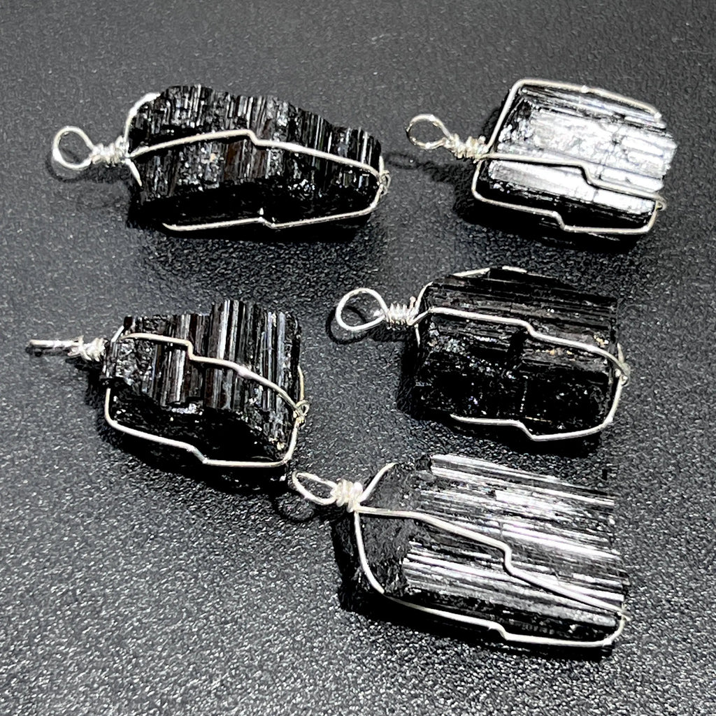 Raw Black Tourmaline Crystal Pendant (Silver Plated Wire Wrapped) Rough Gemstone Jewelry Necklace Supply | Craft Supplies & Tools > Beads, Gems & Cabochons > Charms & Pendants > Pendants | Wiccan Center
