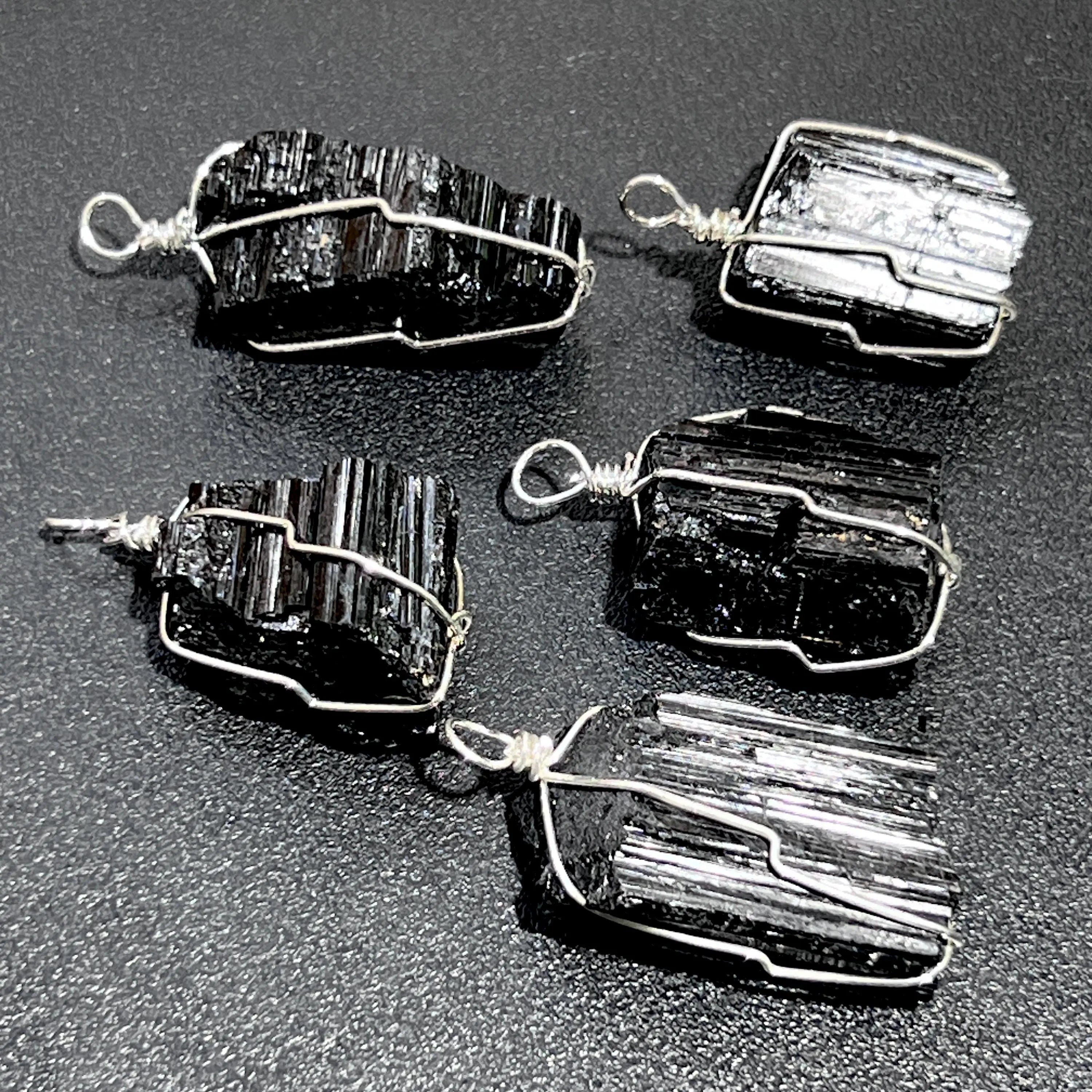 Raw Black Tourmaline Crystal Pendant (Silver Plated Wire Wrapped) Rough Gemstone Jewelry Necklace Supply | Craft Supplies & Tools > Beads, Gems & Cabochons > Charms & Pendants > Pendants | Wiccan Center
