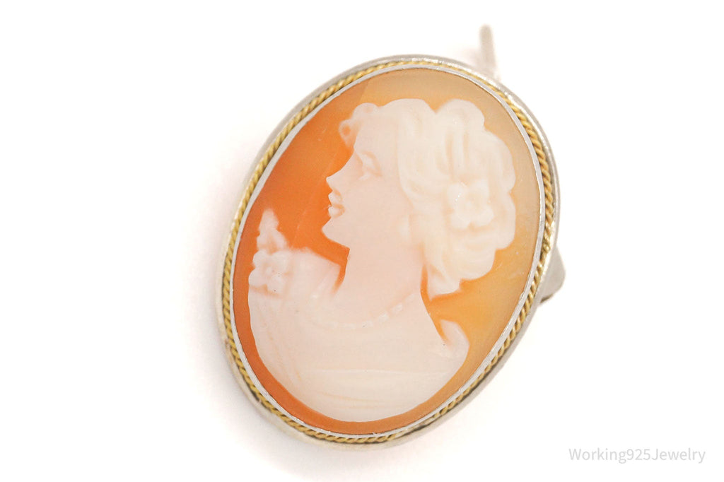 Antique Carved Shell Lady Cameo Brass Silver Pendant Pin | Jewelry > Necklaces > Pendants | Wiccan Center