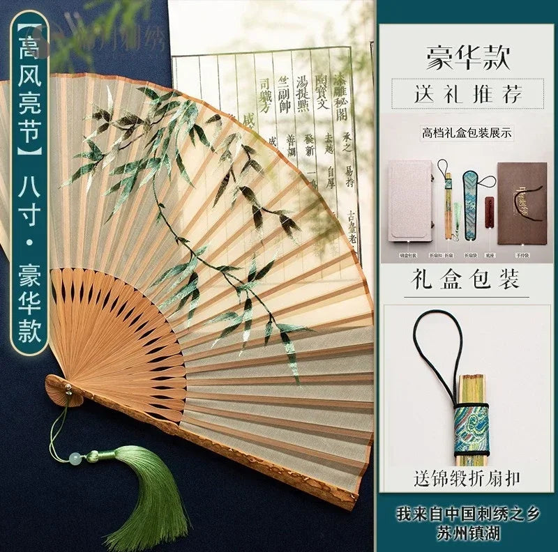 Chinese Embroidery Style Bamboo Folding Fan, Embroidery Female Silk Fan, Silk Fan Chinese Style