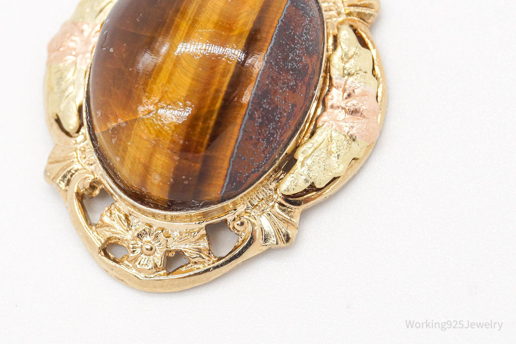 Vintage 1940s Designer LSP Co 12K GF Tigers Eye Sterling Silver Pendant | Jewelry > Necklaces > Pendants | Wiccan Center