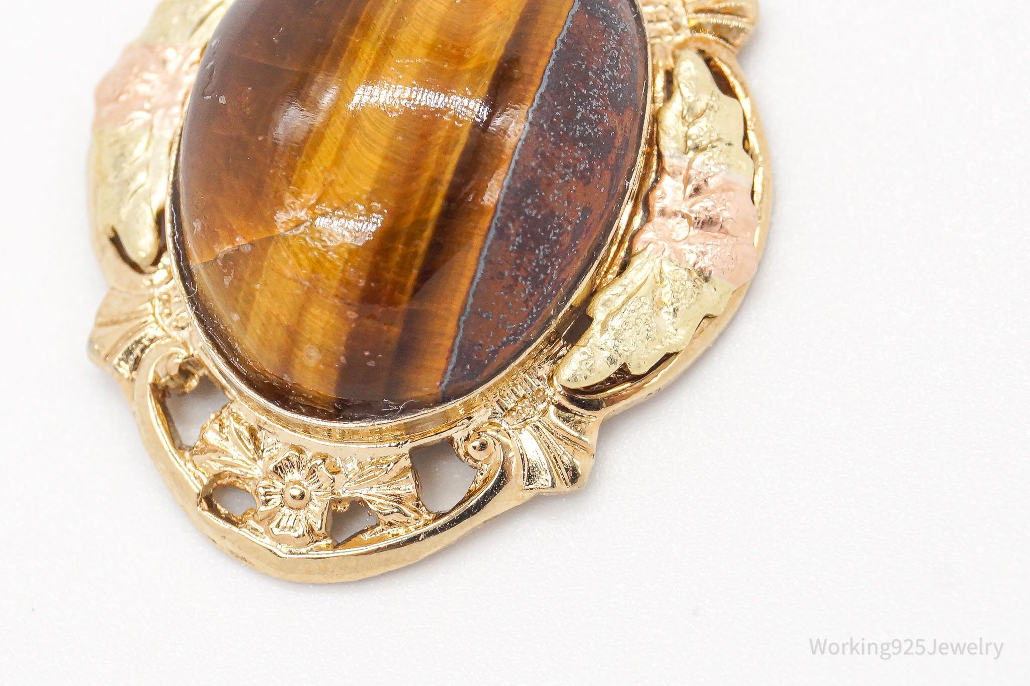 Vintage 1940s Designer LSP Co 12K GF Tigers Eye Sterling Silver Pendant | Jewelry > Necklaces > Pendants | Wiccan Center