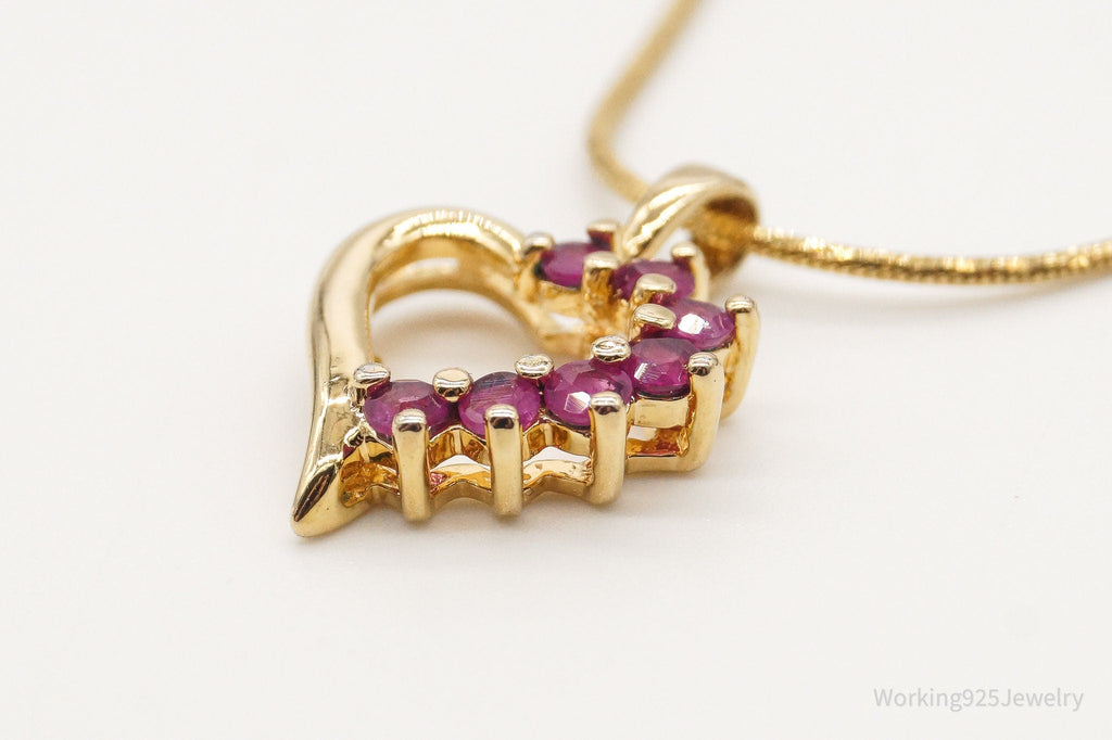 Vintage Designer Ross Simons Ruby Heart Gold Vermeil Sterling Silver Necklace | Jewelry > Necklaces > Pendants | Wiccan Center