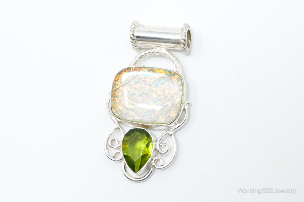 Large Vintage Rainbow Glass Peridot Sterling Silver Pendant | Jewelry > Necklaces > Pendants | Wiccan Center