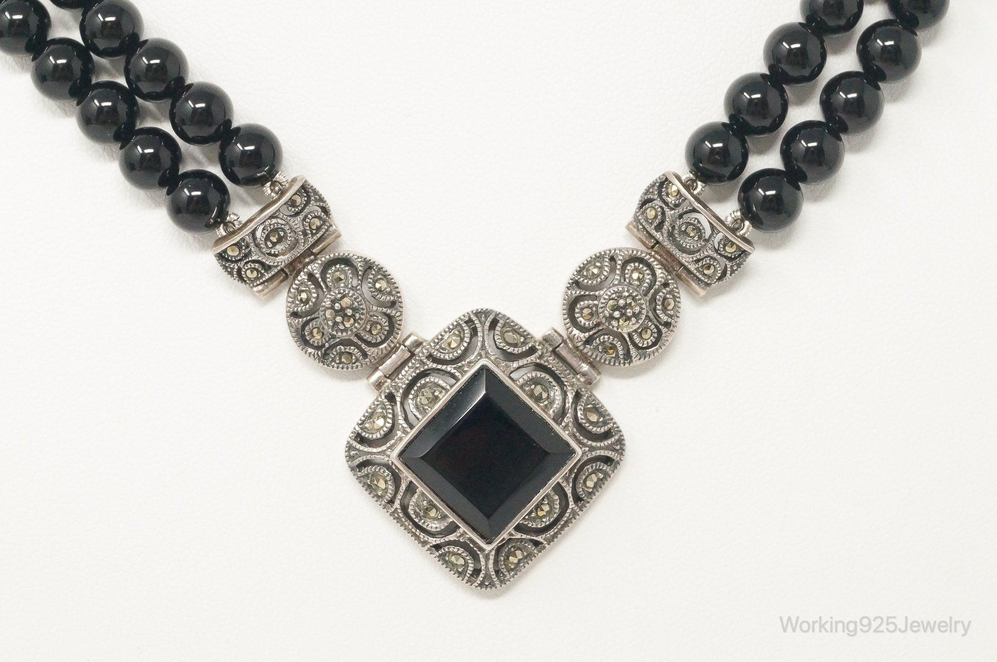 Vintage Designer Judith Jack Black Onyx Marcasite Sterling Silver Necklace | Jewelry > Necklaces > Pendants | Wiccan Center