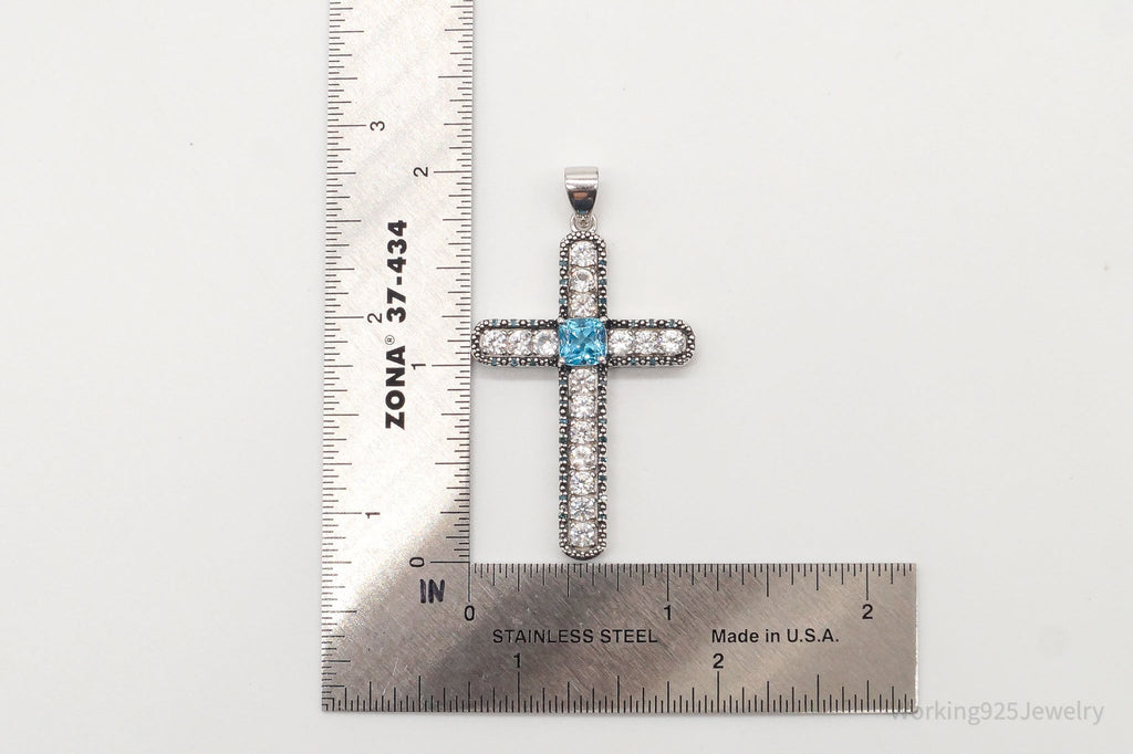 Large Designer Blue Topaz Cubic Zirconia Blue Diamond Sterling Silver Pendant | Jewelry > Necklaces > Pendants | Wiccan Center
