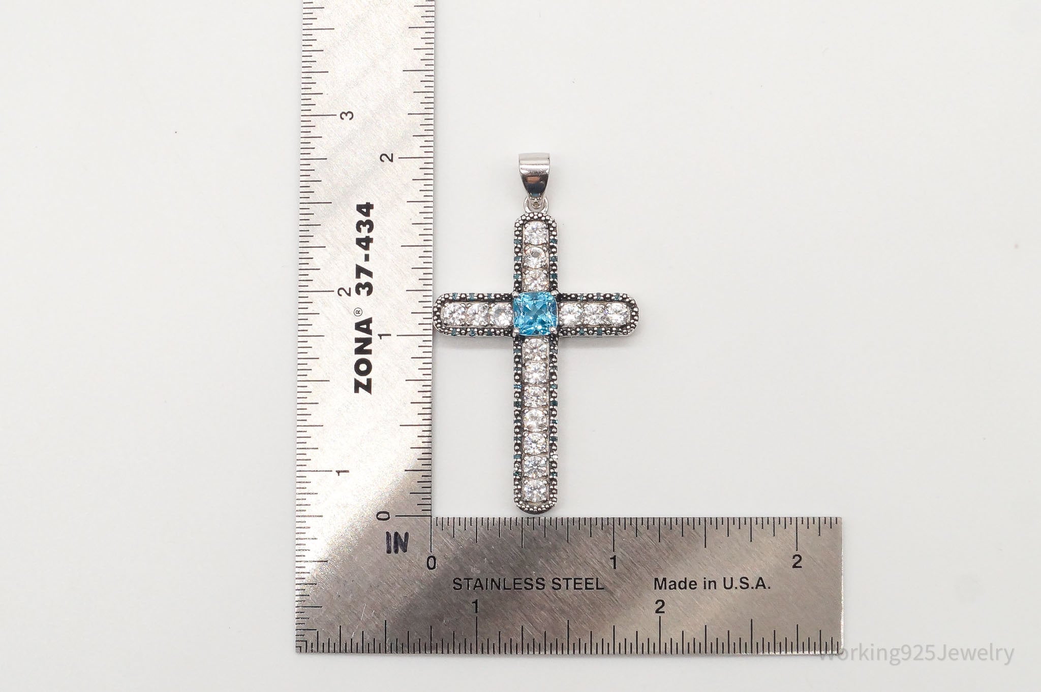 Large Designer Blue Topaz Cubic Zirconia Blue Diamond Sterling Silver Pendant | Jewelry > Necklaces > Pendants | Wiccan Center