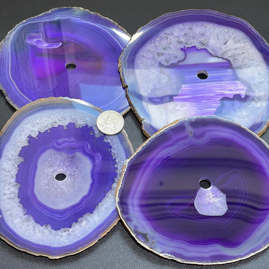 Large Purple Color Agate Slice Clock Faces (5.5 to 6 Inches)(1 CM Drilled Hole) | Home & Living > Home Decor > Home Accents > Rocks & Geodes | Wiccan Center