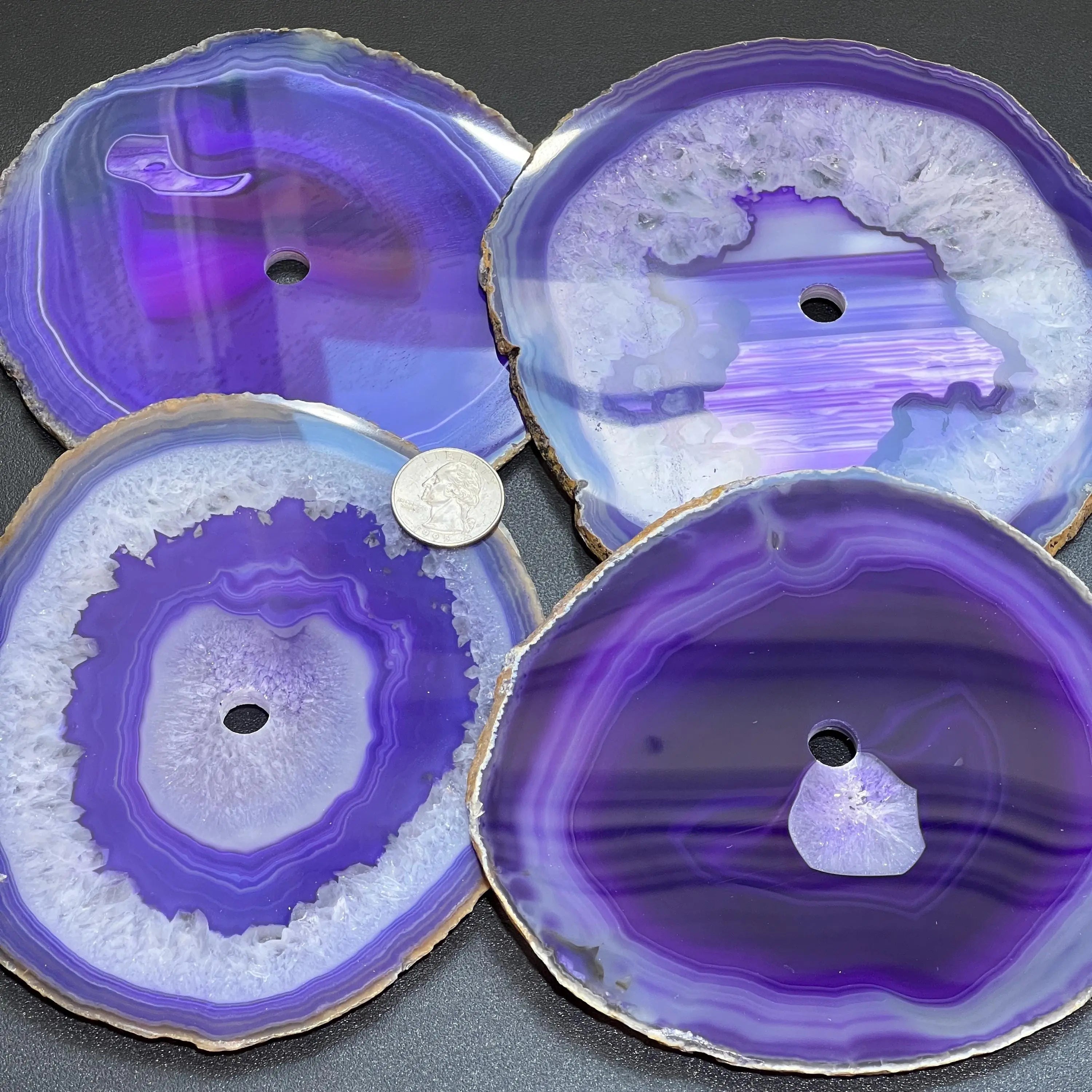 Large Purple Color Agate Slice Clock Faces (5.5 to 6 Inches)(1 CM Drilled Hole) | Home & Living > Home Decor > Home Accents > Rocks & Geodes | Wiccan Center