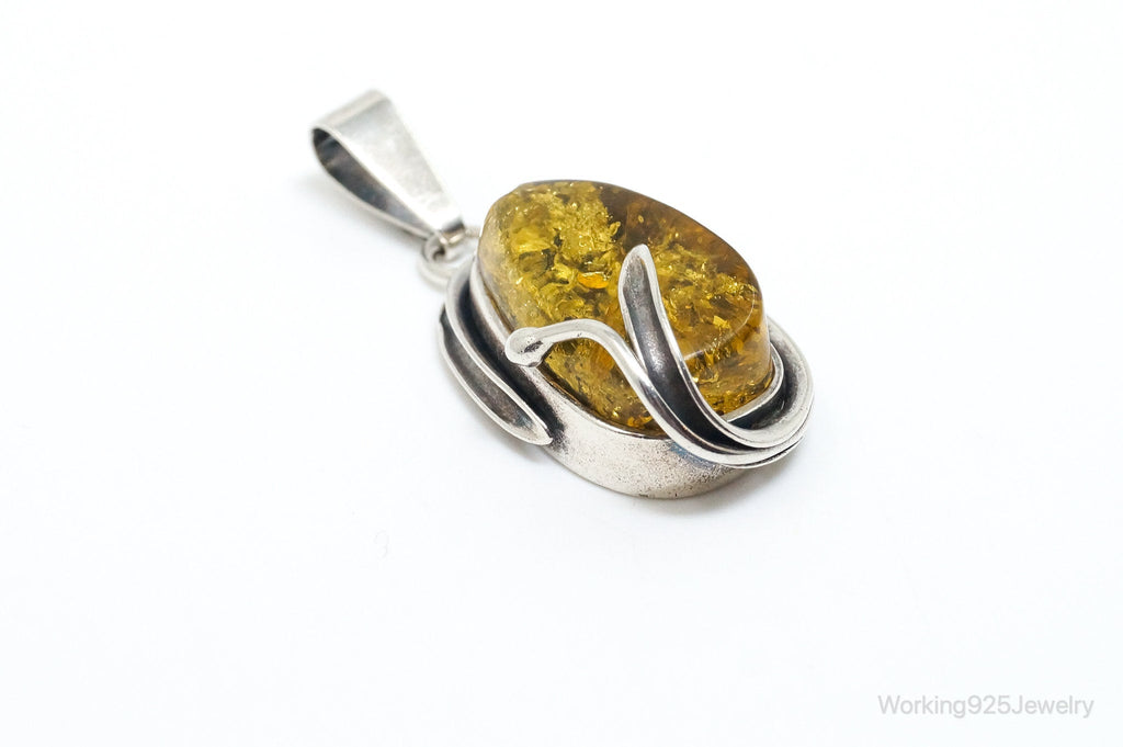 Vintage Honey Amber Modernist Sterling Silver Necklace Pendant | Jewelry > Necklaces > Pendants | Wiccan Center