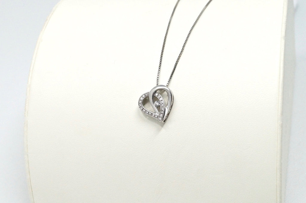 Lovely Vintage Cz Accented Open Heart Sterling Silver Necklace 22" - | Jewelry > Necklaces > Pendants | Wiccan Center
