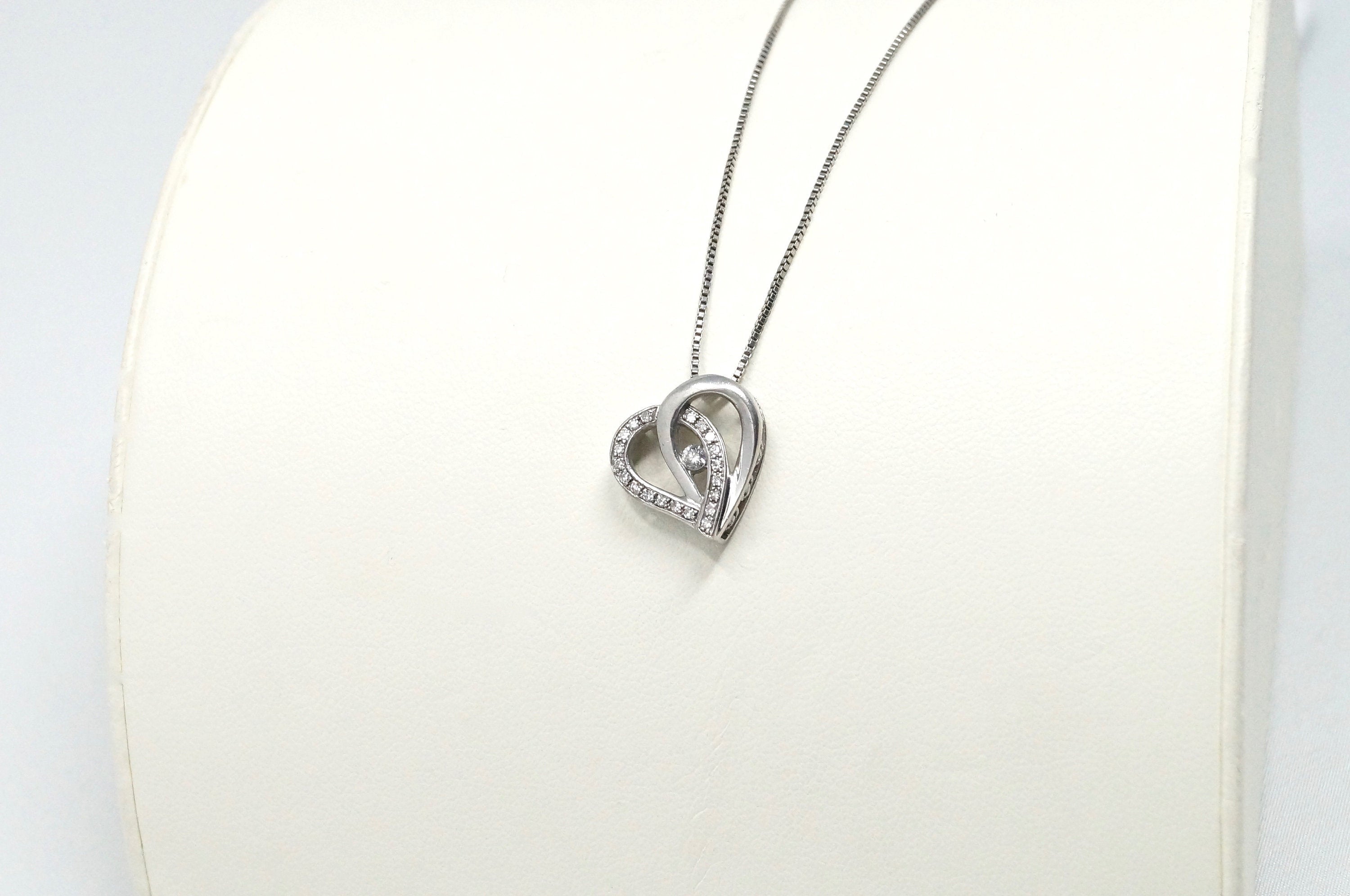 Lovely Vintage Cz Accented Open Heart Sterling Silver Necklace 22" - | Jewelry > Necklaces > Pendants | Wiccan Center