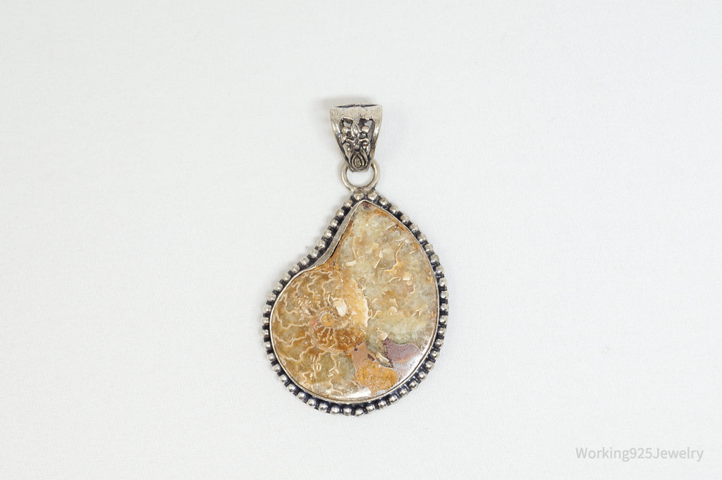 Vintage Large Ammonite Fossil Shell Sterling Silver Necklace Pendant | Jewelry > Necklaces > Pendants | Wiccan Center