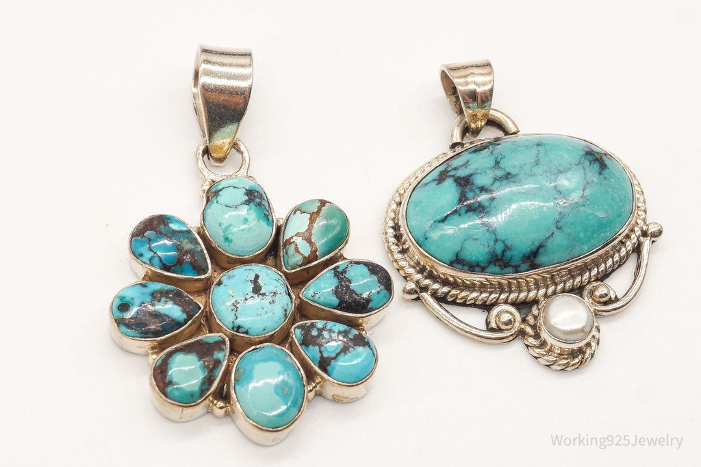 Vintage Turquoise Pearl Bali Style Sterling Silver Pendant Set | Jewelry > Necklaces > Pendants | Wiccan Center
