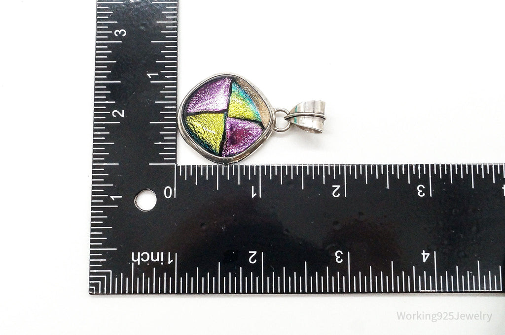 Vintage Large Dichroic Glass Sterling Silver Necklace Pendant | Jewelry > Necklaces > Pendants | Wiccan Center