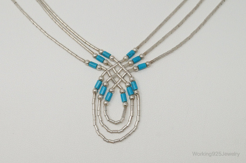 Vintage Native American Unsigned Turquoise Sterling Silver Bead Necklace | Jewelry > Necklaces > Pendants | Wiccan Center