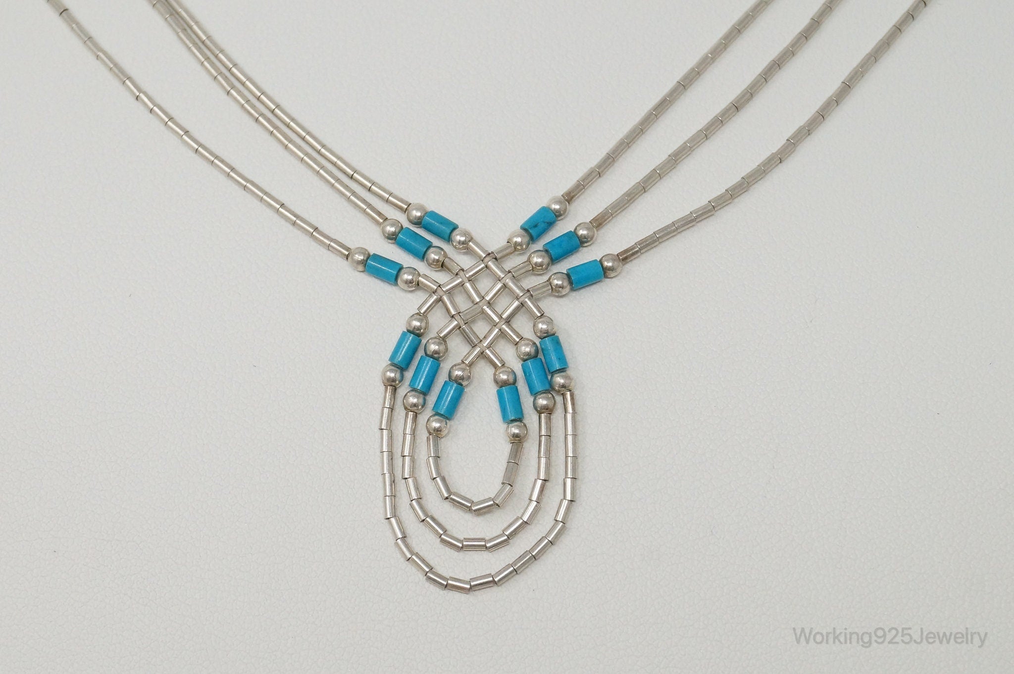 Vintage Native American Unsigned Turquoise Sterling Silver Bead Necklace | Jewelry > Necklaces > Pendants | Wiccan Center