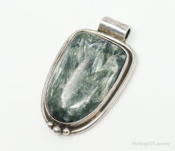 Vintage Large Green Seraphinite Sterling Silver Necklace Pendant | Jewelry > Necklaces > Pendants | Wiccan Center