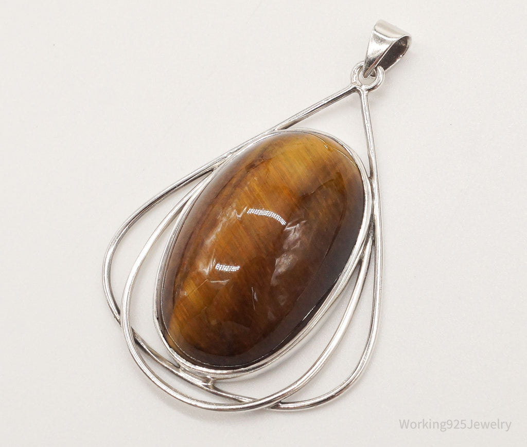 Vintage Large Tigers Eye Sterling Silver Pendant | Jewelry > Necklaces > Pendants | Wiccan Center