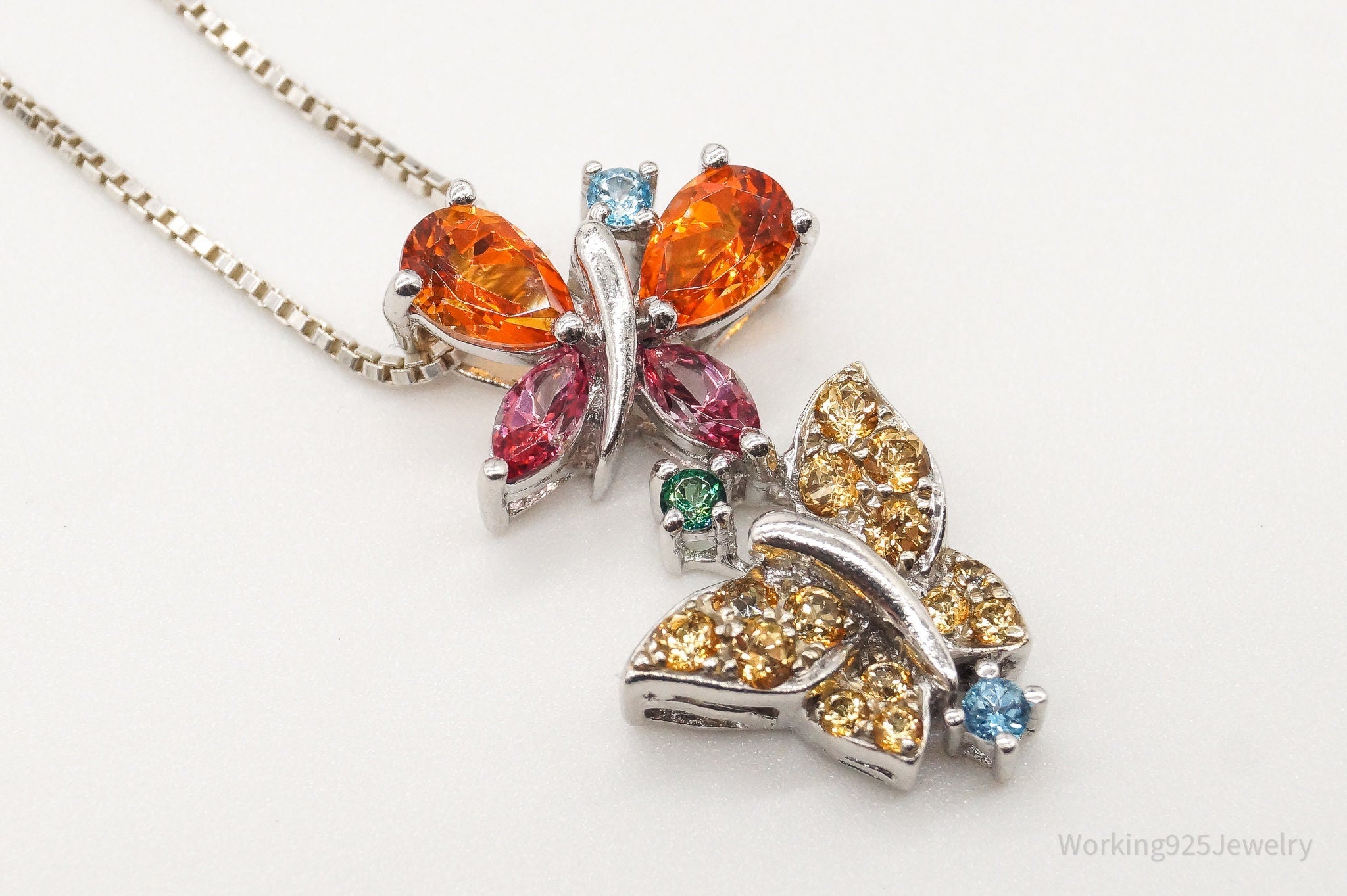 Vintage Multiple Gemstone Butterflies Sterling Silver Necklace | Jewelry > Necklaces > Pendants | Wiccan Center