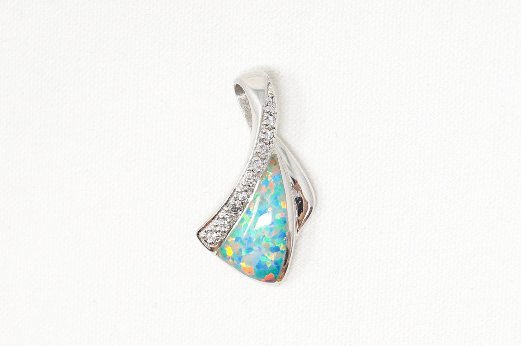 Vintage Designer AK Art Deco Fire Opal CZ Sterling Silver Necklace Pendant | Jewelry > Necklaces > Pendants | Wiccan Center